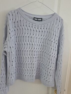 Dkny Lavender Open-Knit Crewneck Sweater